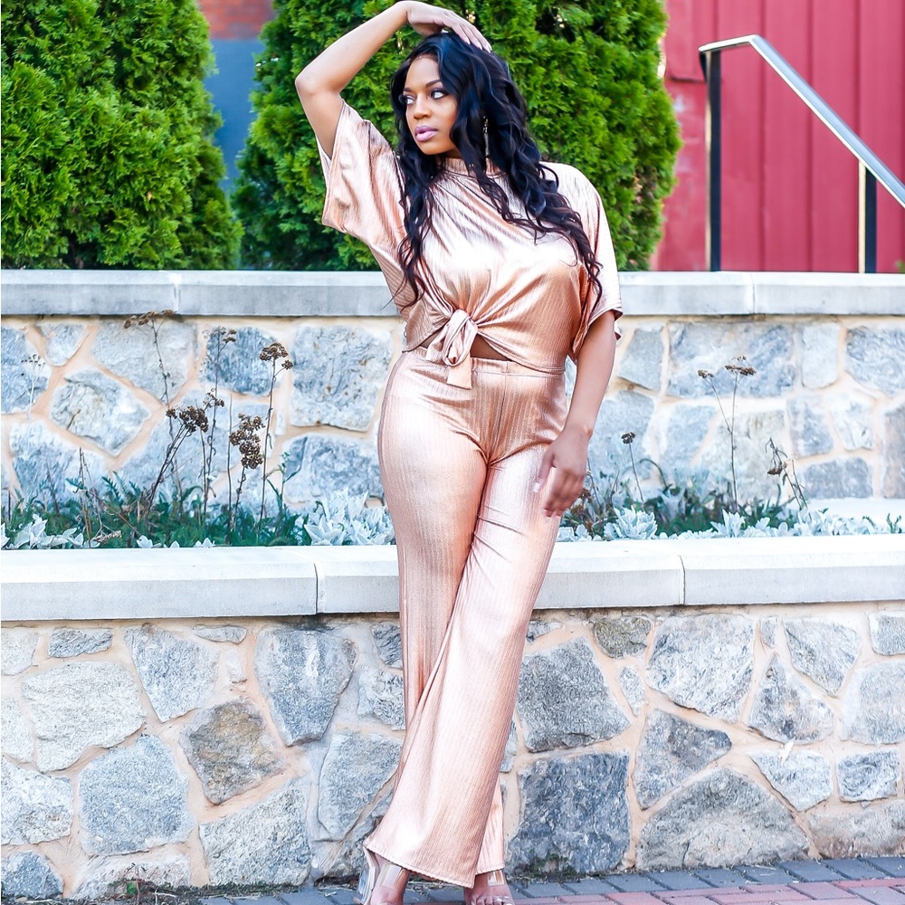 2pc Rose Gold Pants Set